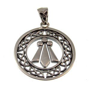 Solid 925 Sterling Silver Awen 3 Rays of Light Pendant with Celtic Knotwork